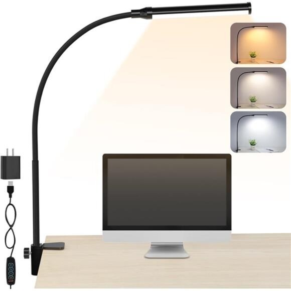 LED Desk lamp with Clamp, Eye-Caring Clip Lights for Home Office, 3 Colors - Picture 1 of 7